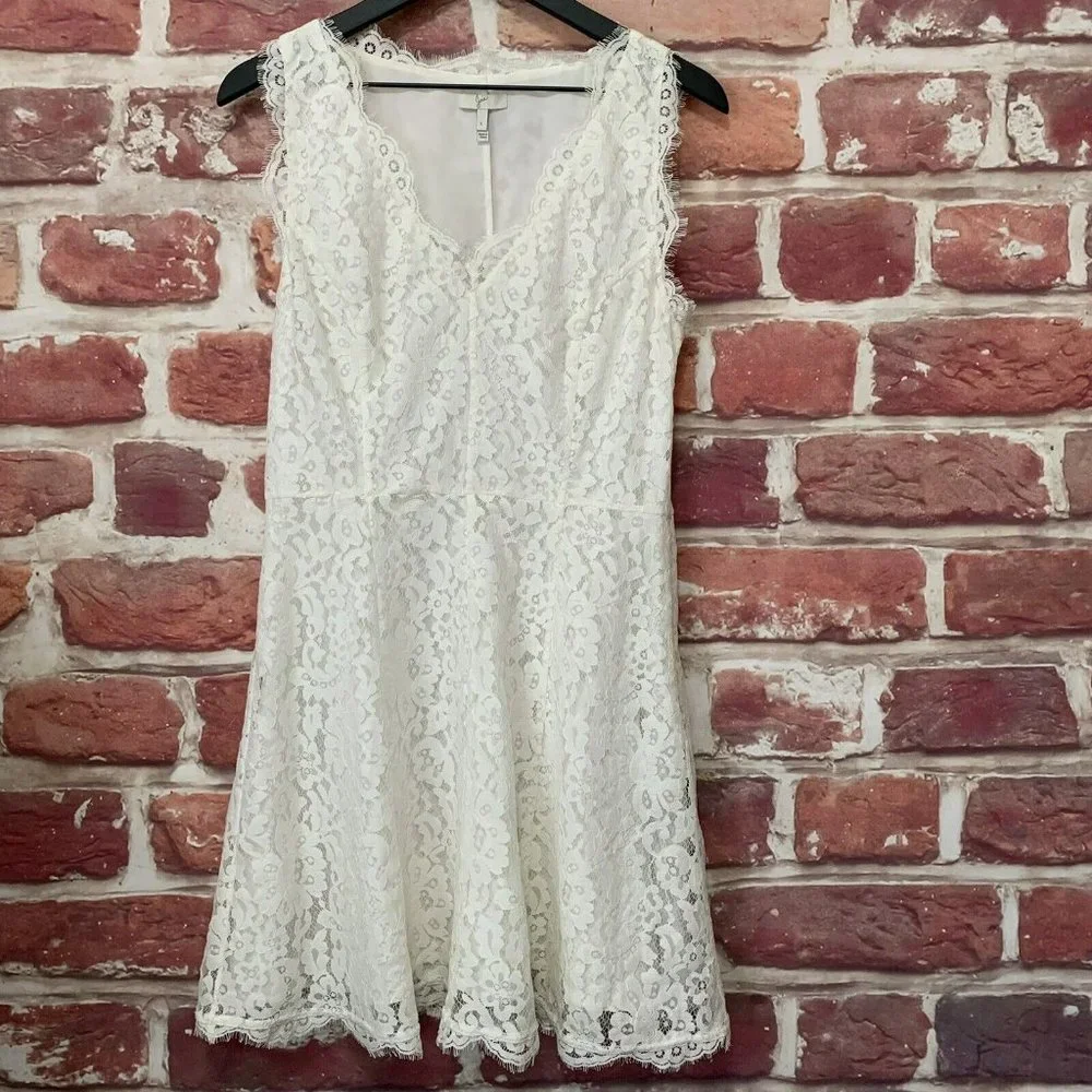 Joie Dress Women’s Large White Floral Lace Eyelash Trim Sleeveless Sundress - Picture 1 of 8
